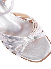 Sandália de Salto Bloco com Tiras Cruzadas - Prata SDI-12159 - PT