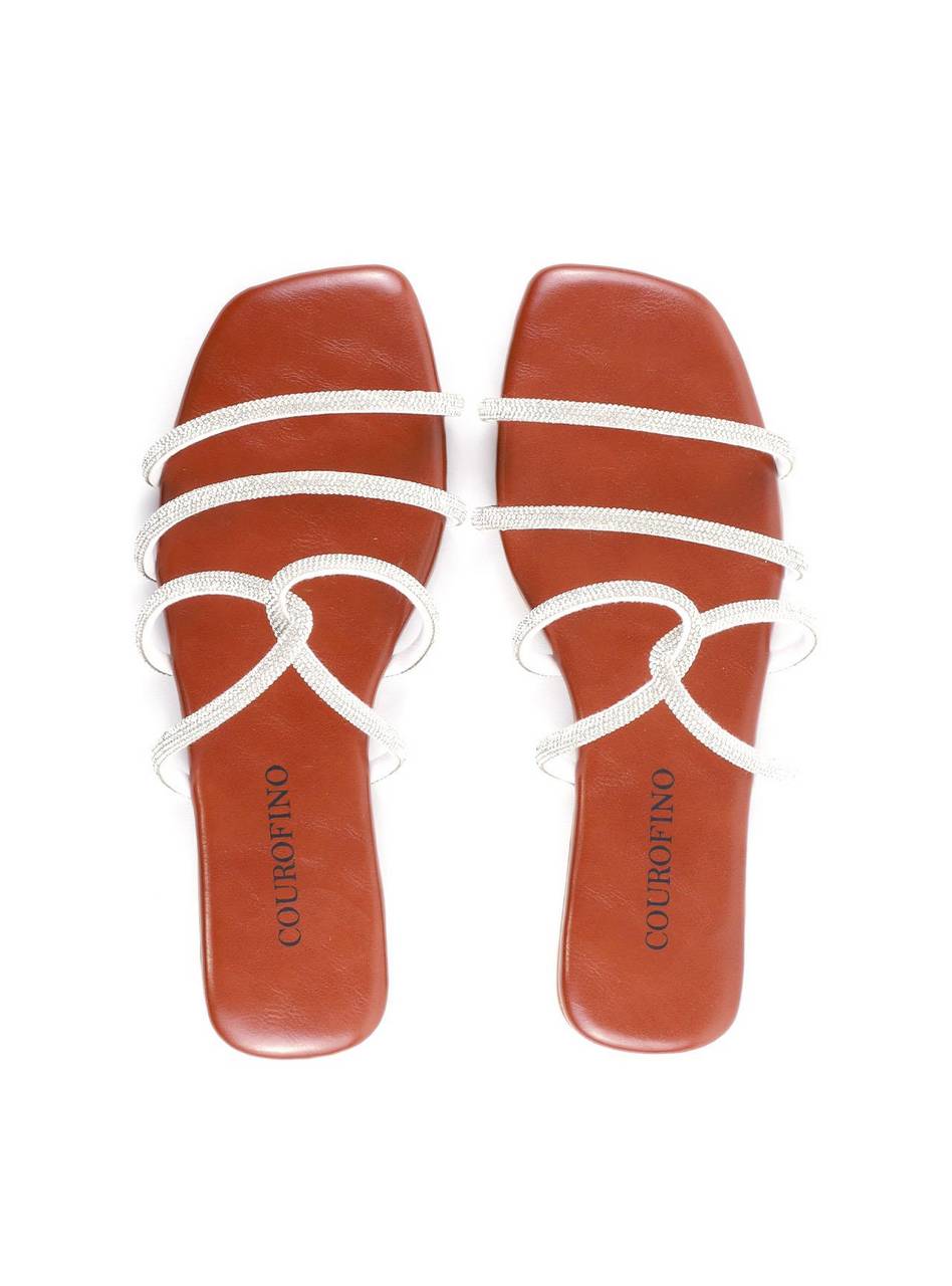 Rasteira com Tiras Cruzadas e Strass - Castor SDI-11891 - CS