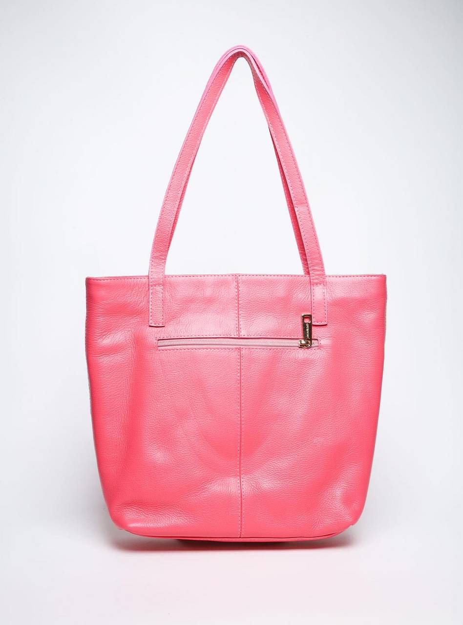 Bolsa Tote Feminina Tiracolo Sacolão Grande Placa Sobreposta Rosa BSI-5623 - RS