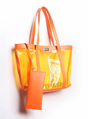 Bolsa Shopper Praia Transparente Média Laranja BSI-5871 - LR