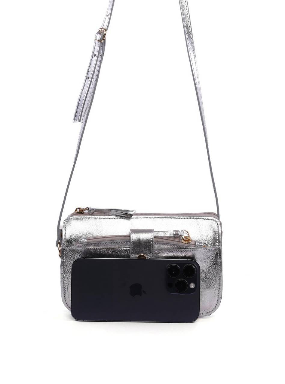 Bolsa Clutch Transversal com Bolso Removível - Prata BSI-6417 - PT