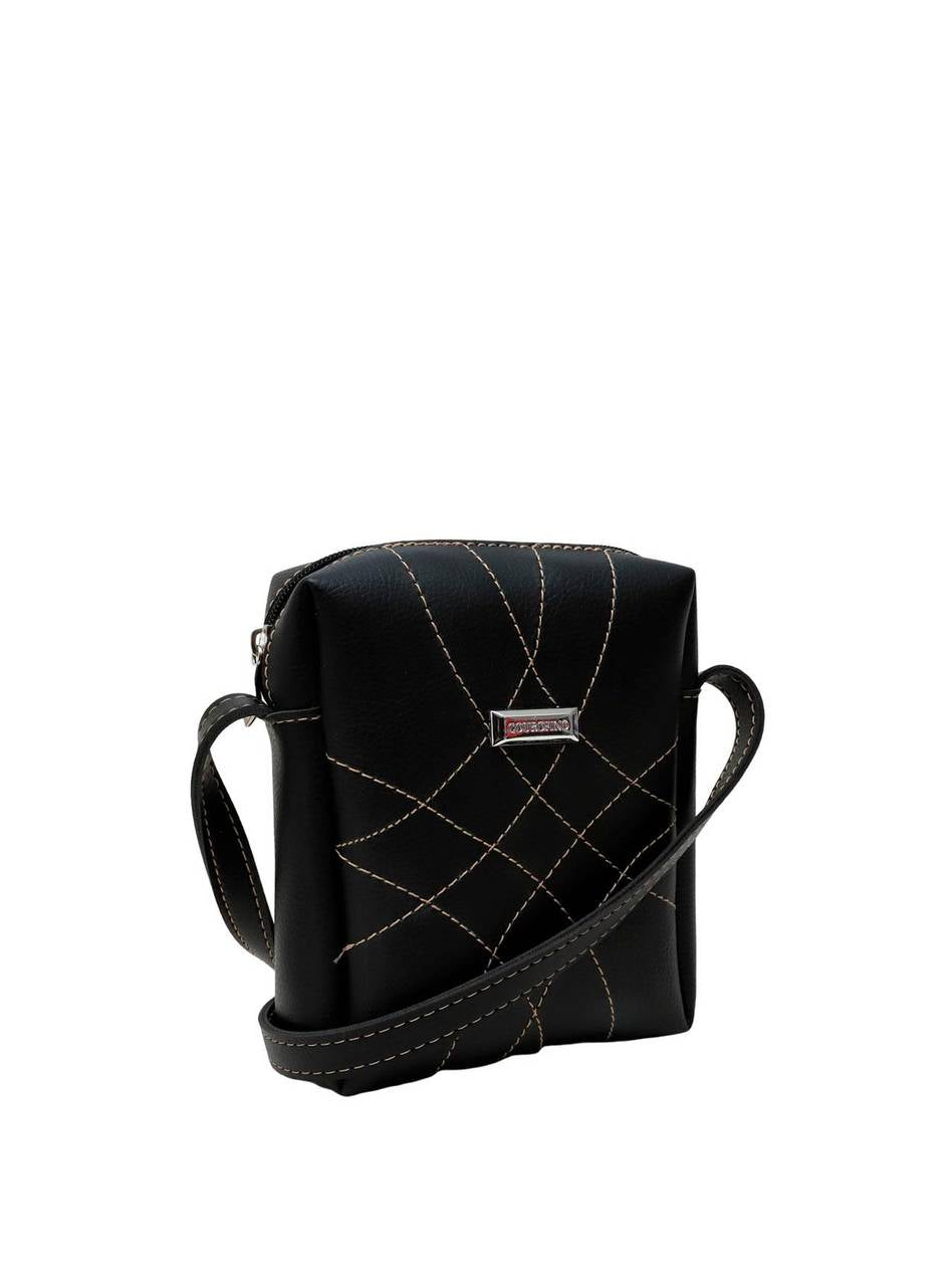 Bolsa Bag Pequena Transversal Costura Trançada Preta BSI-5466 - PR