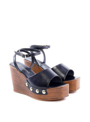 Sandália salto Plataforma com Detalhes Laterais - Preta SDI-11763 - PR