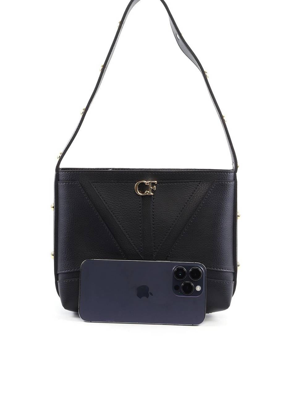 Bolsa Tote Média com Costura e Esferas Douradas - Preto BSI-6410 - PR