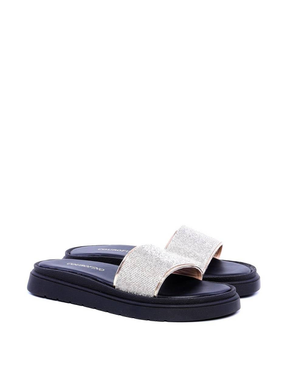 Sandália Flatform Slide Manta Brilhosa - Preta SDI-11713 - PR