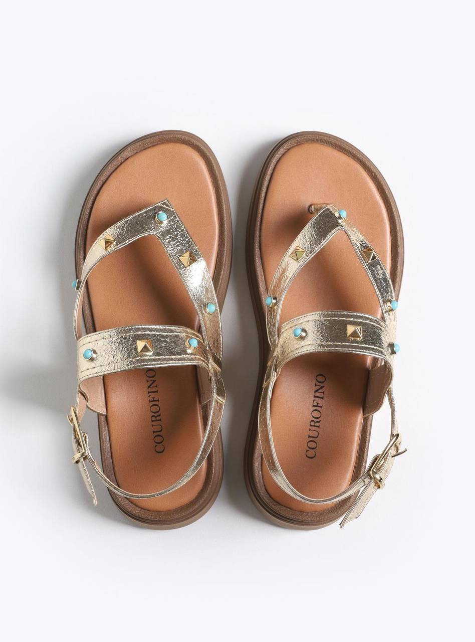 Sandália Feminina Papete Tachas Diversas - Ouro SDI-11546 - AU