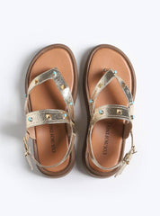 Sandália Feminina Papete Tachas Diversas - Ouro SDI-11546 - AU