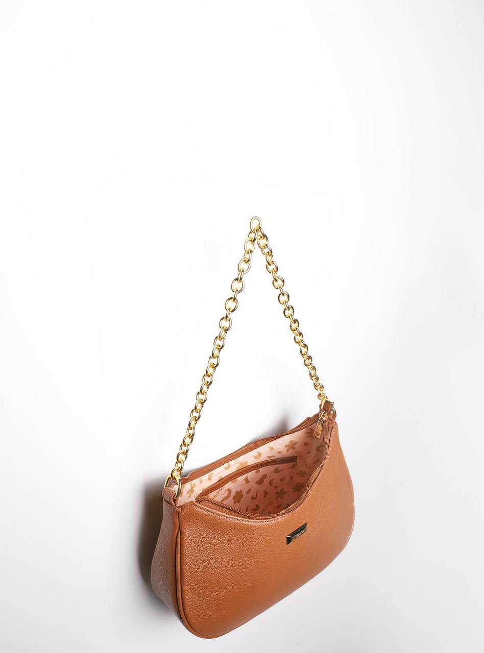 Bolsa Hobo Pequena Transversal Couro Castor BSI-5850 - CS