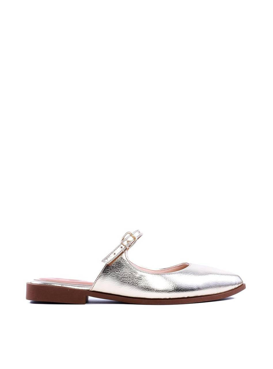 Sandália Mule Bico Fino com Fivela - Ouro SDI-11704 - AU