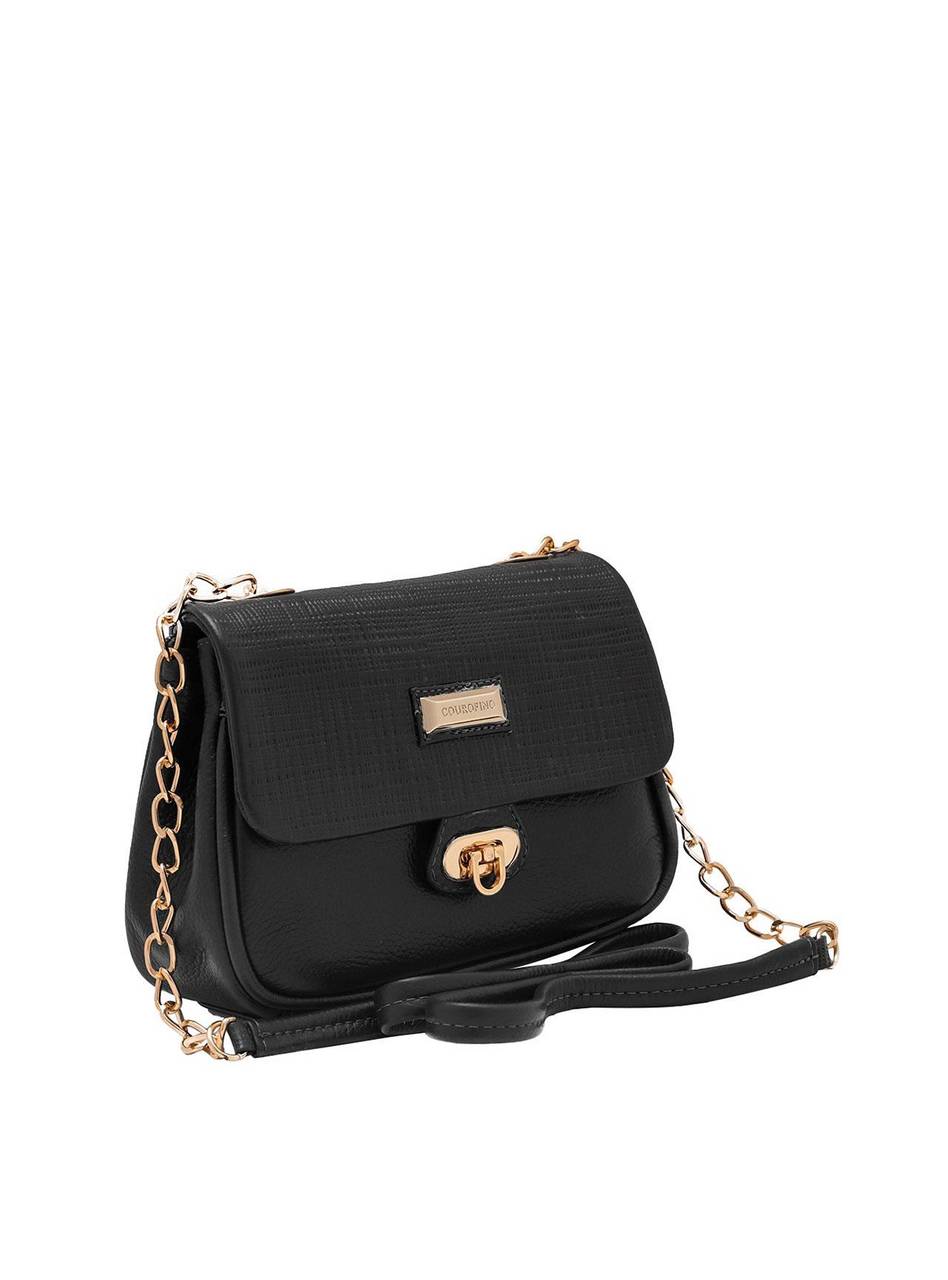 Bolsa Saddle Couro Transversal Alça Corrente Preta BSI-4334 - PR