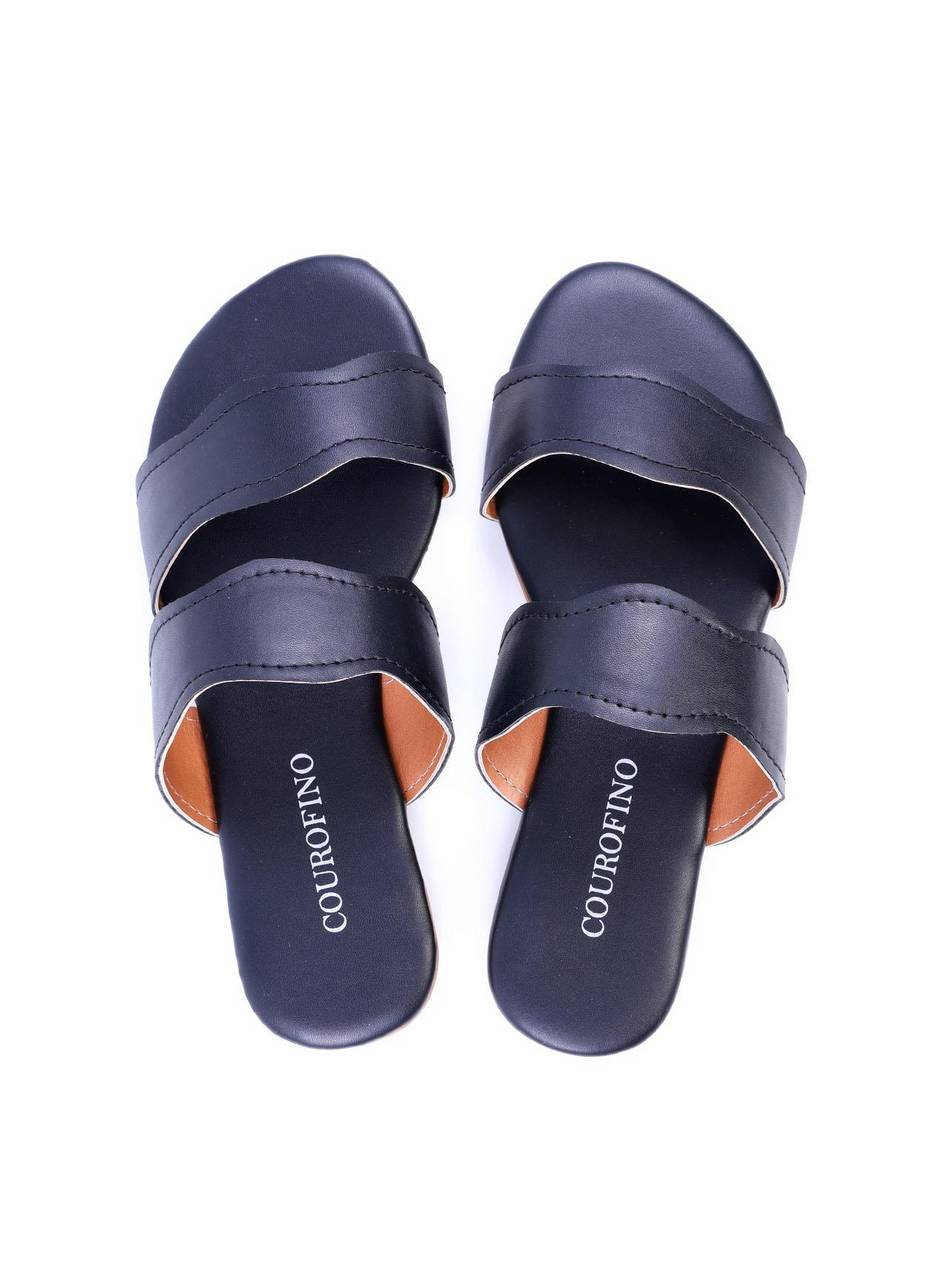 Sandália Rasteira com Tiras Onduladas - Preta SDI-11706 - PR