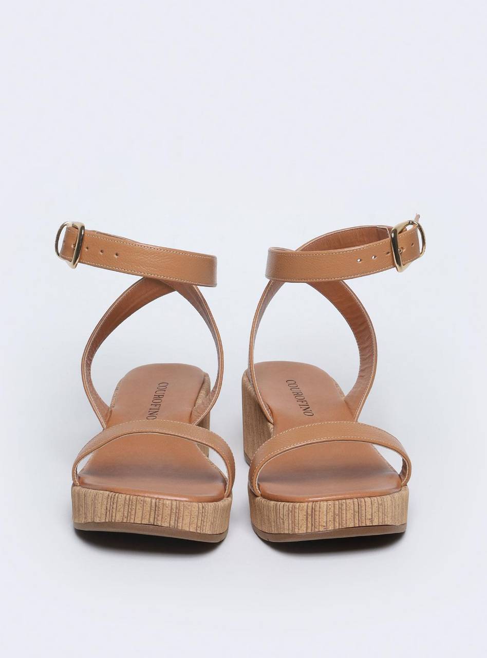 Sandália Feminina Plataforma Anabela Couro - Castor SDI-11561 - CS