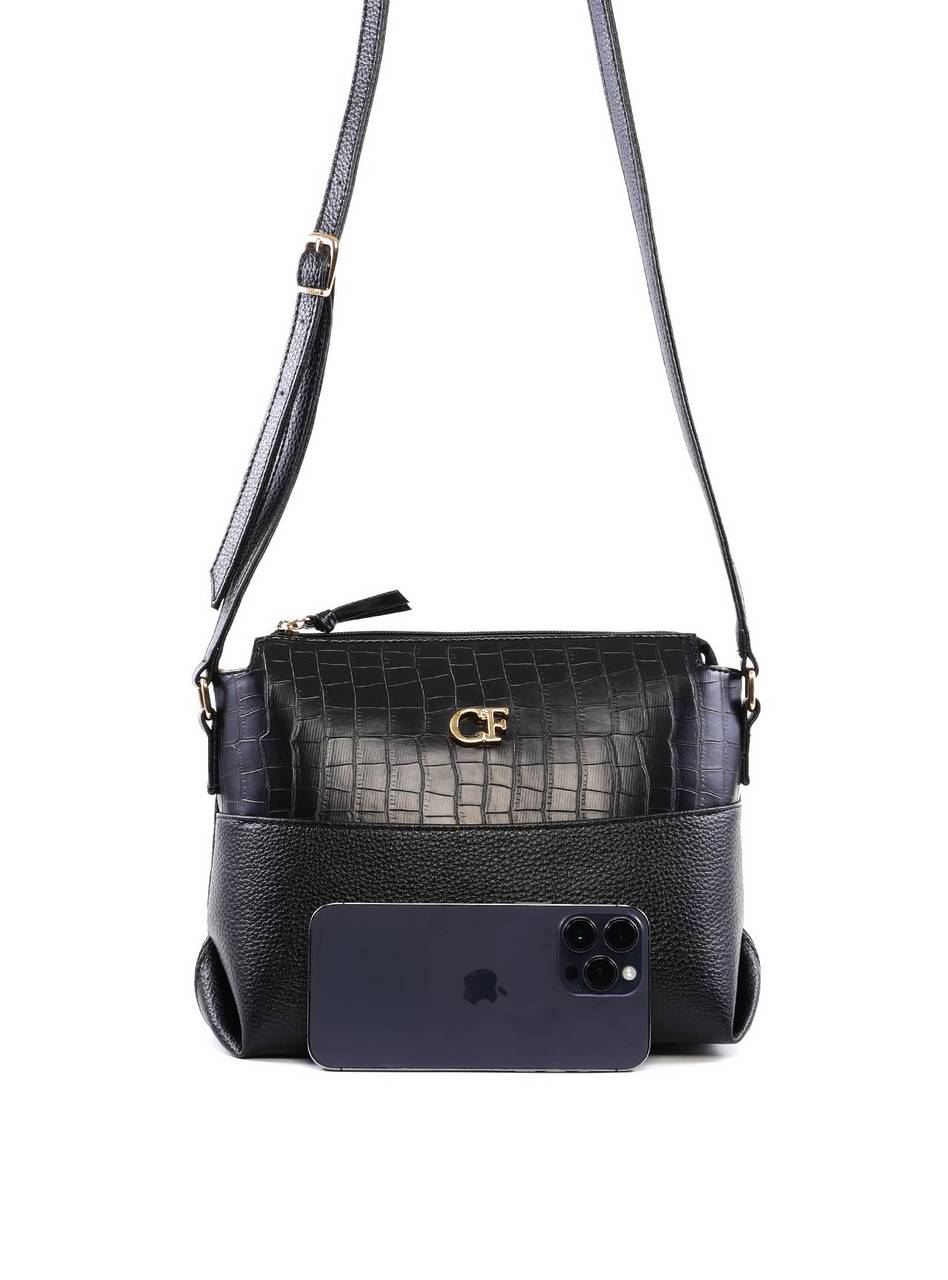 Bolsa Transversal Média com Detalhe Croco - Preta BSI-6488 - PR