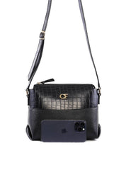 Bolsa Transversal Média com Detalhe Croco - Preta BSI-6488 - PR