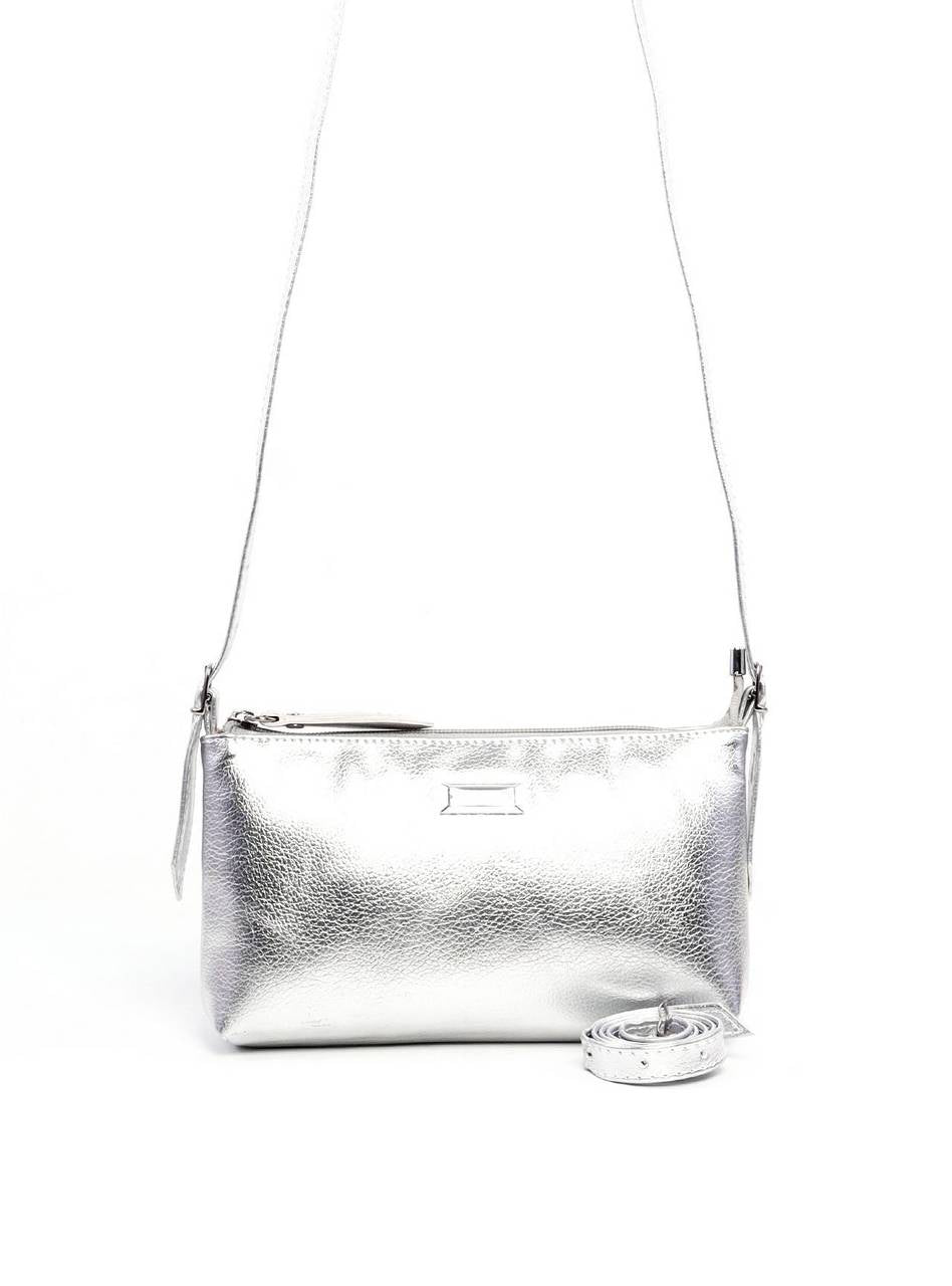 Bolsa Baguete Retangular com Alça Dupla - Prata BSI-6351 - PT