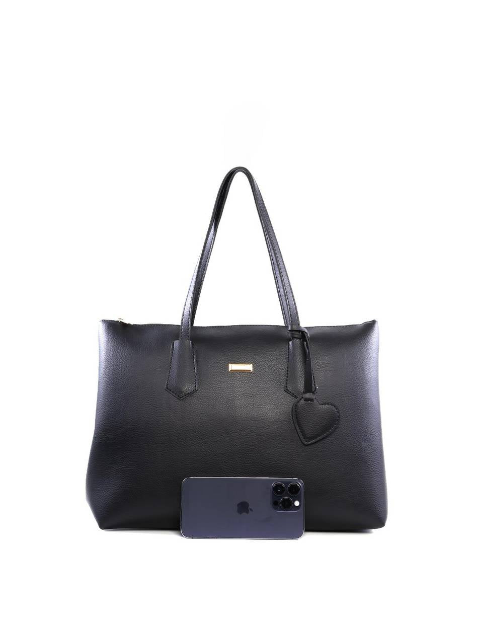 Bolsa Shopper Bag Charm Coração - Preta BSI-6413 - PR