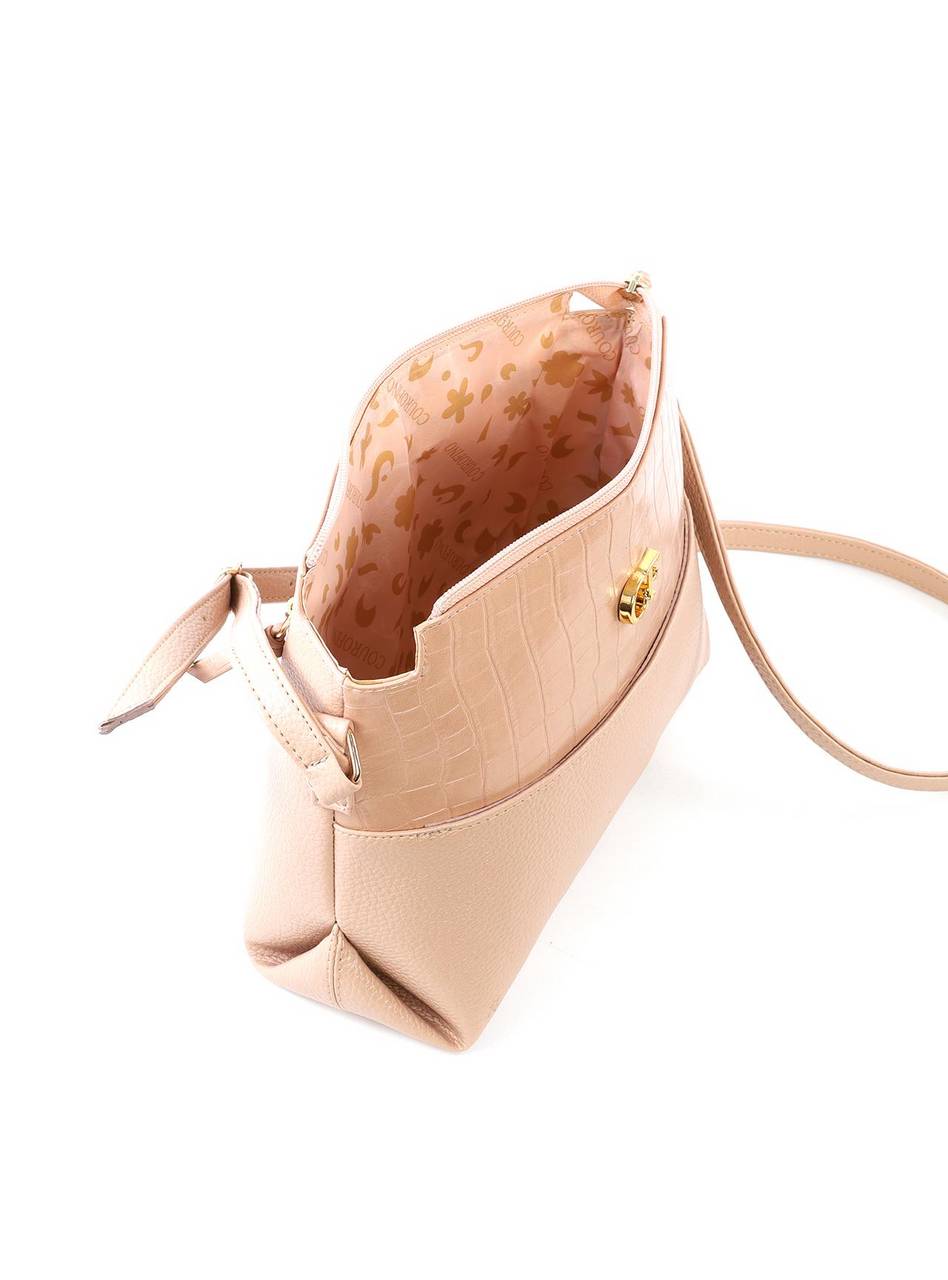 Bolsa Transversal Média com Detalhe Croco - Nude BSI-6488 - NU