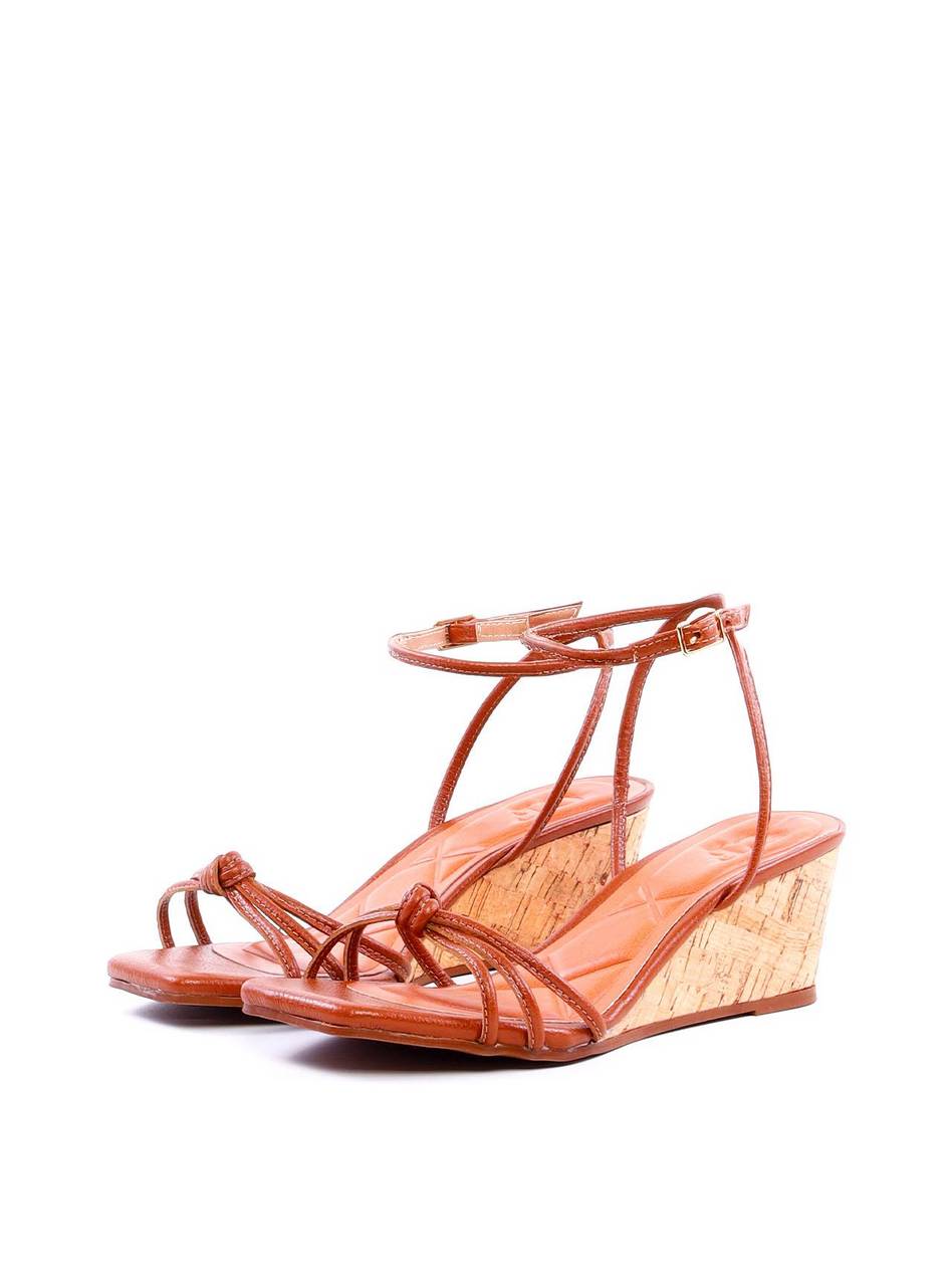 Sandália Anabela em Cortiça com Tiras e Nó - Castor SDI-11952 - CS