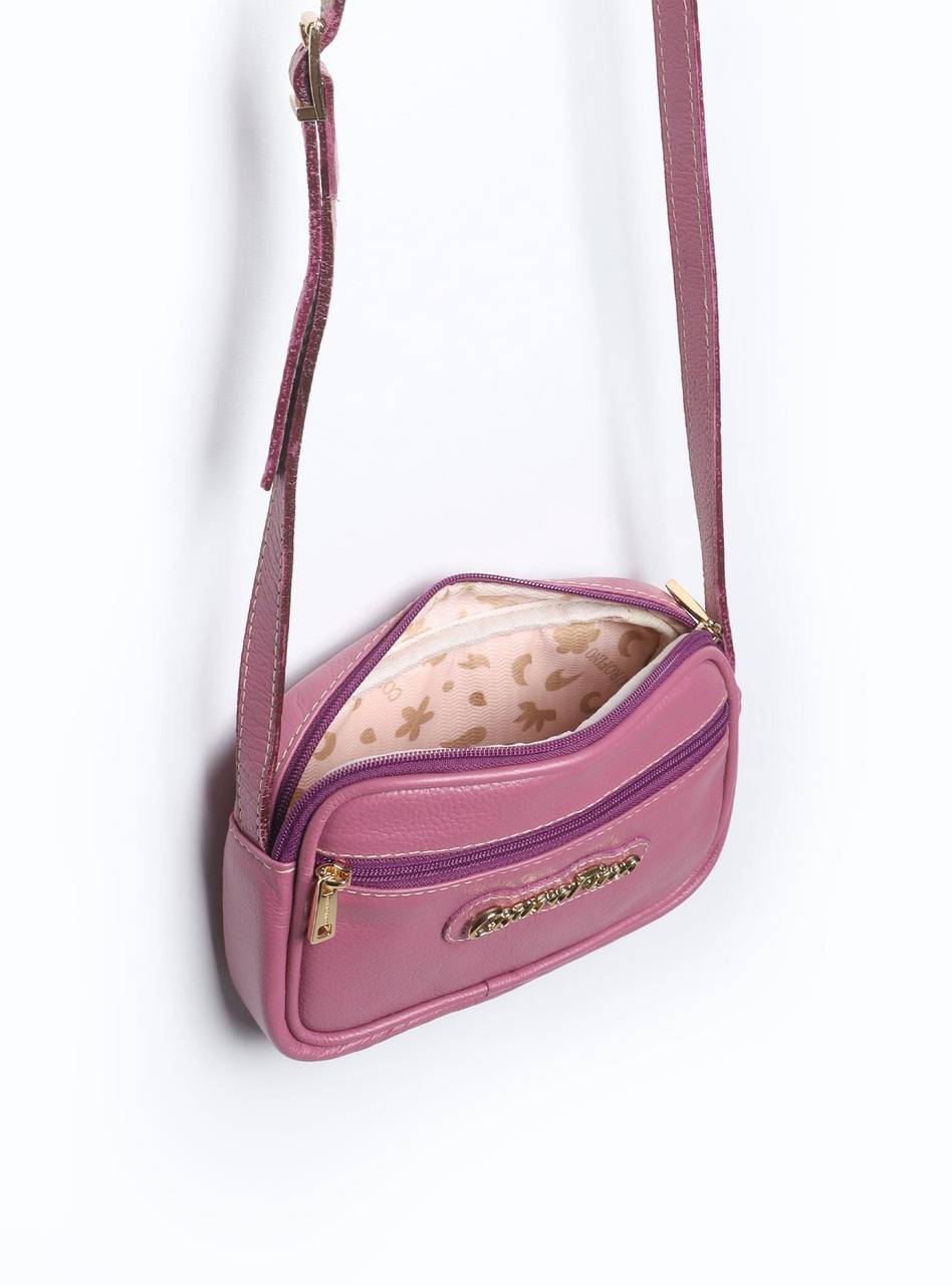 Bolsa Clutch Couro Pequena Transversal Ziper Roxa BSI-5677 - RO