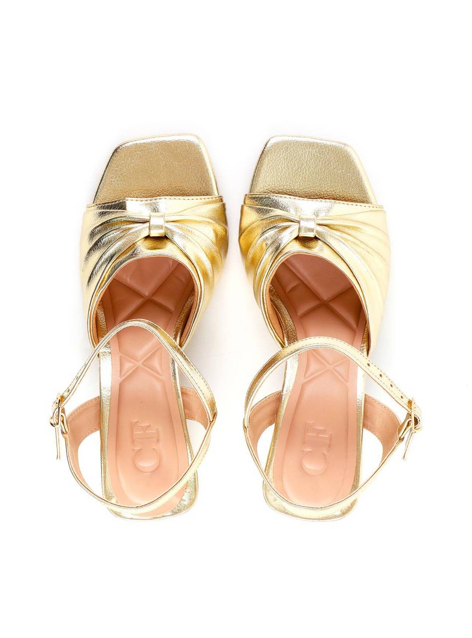 Sandália Salto Bloco Detalhe Drapeado - Ouro SDI-11977 - AU