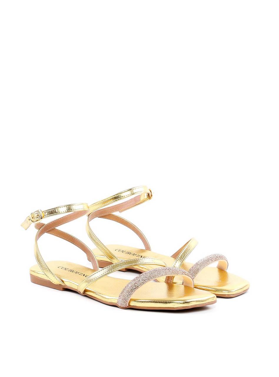 Rasteira Salto Flat com Tiras em Strass - Ouro SDI-11907 - AU