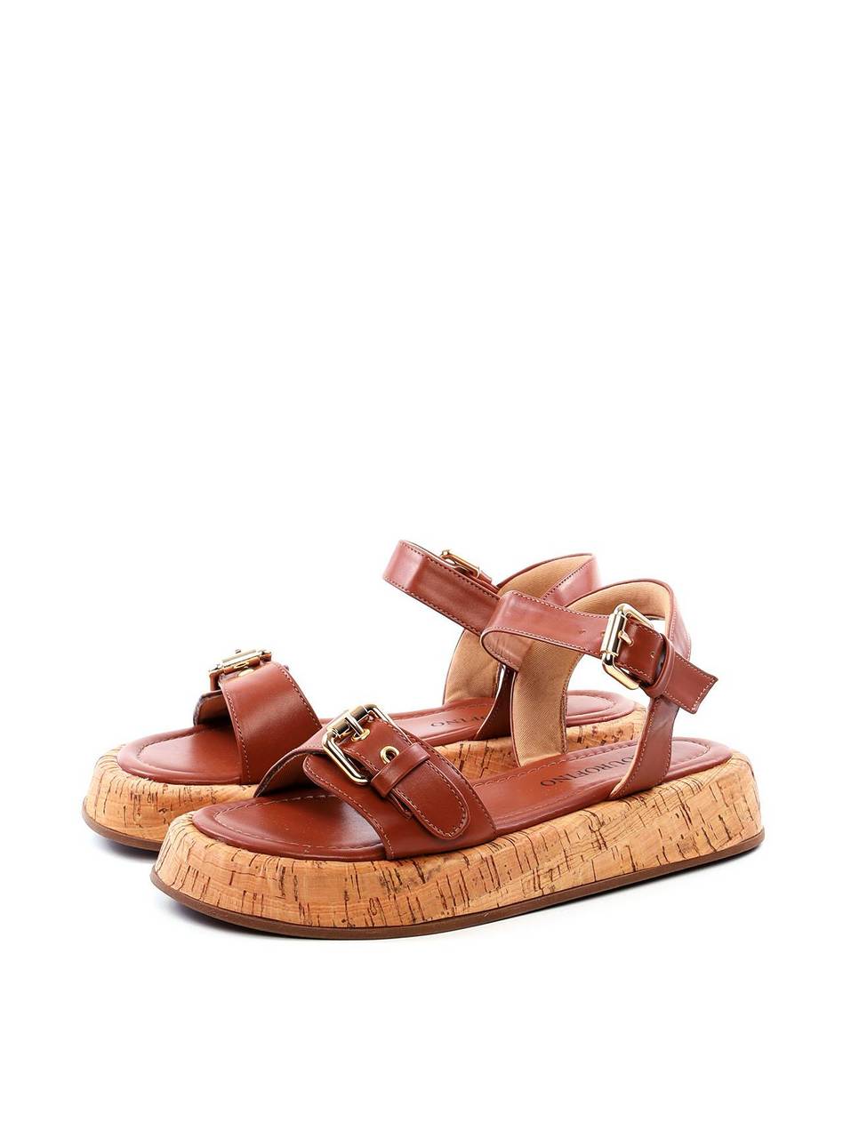Sandália Papete com Salto de Cortiça e Fivelas - Castor SDI-11740 - CS