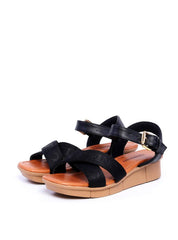 Sandália Feminina Anabela Confort com Tiras Cruzadas - Preta SDI-11694 - PR