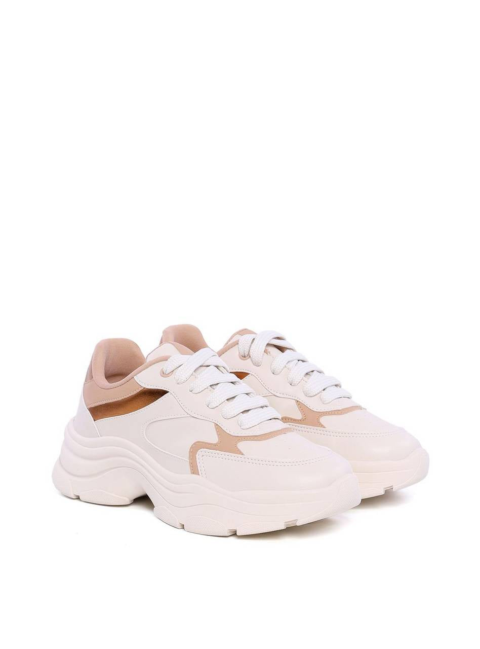 Tênis Chunky Feminino Branco com Detalhes em Nude e Marrom Claro SP- 11851 - NU