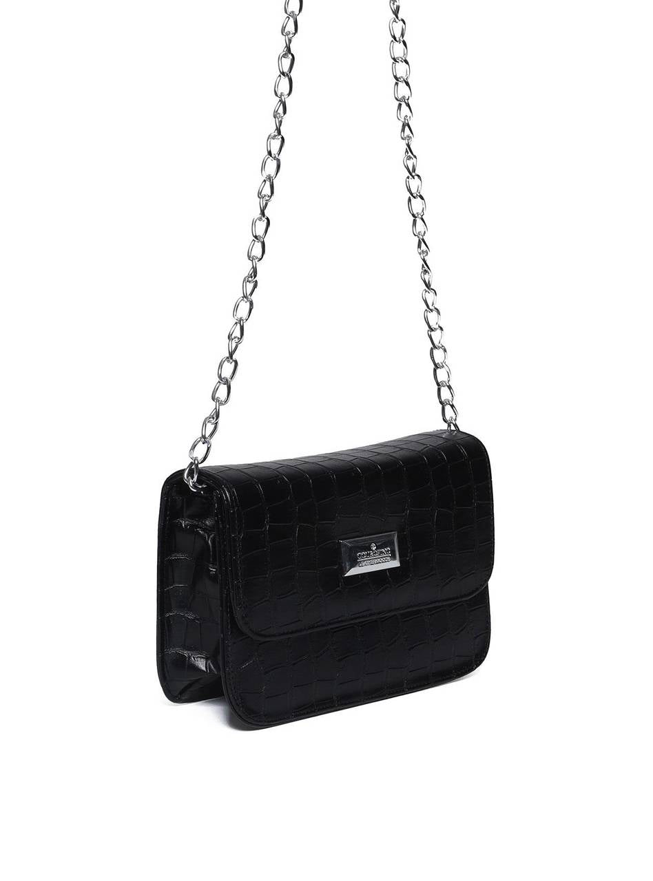 Bolsa Saddle Pequena Estruturada Alça Transversal Preta BSI-5724 - PR