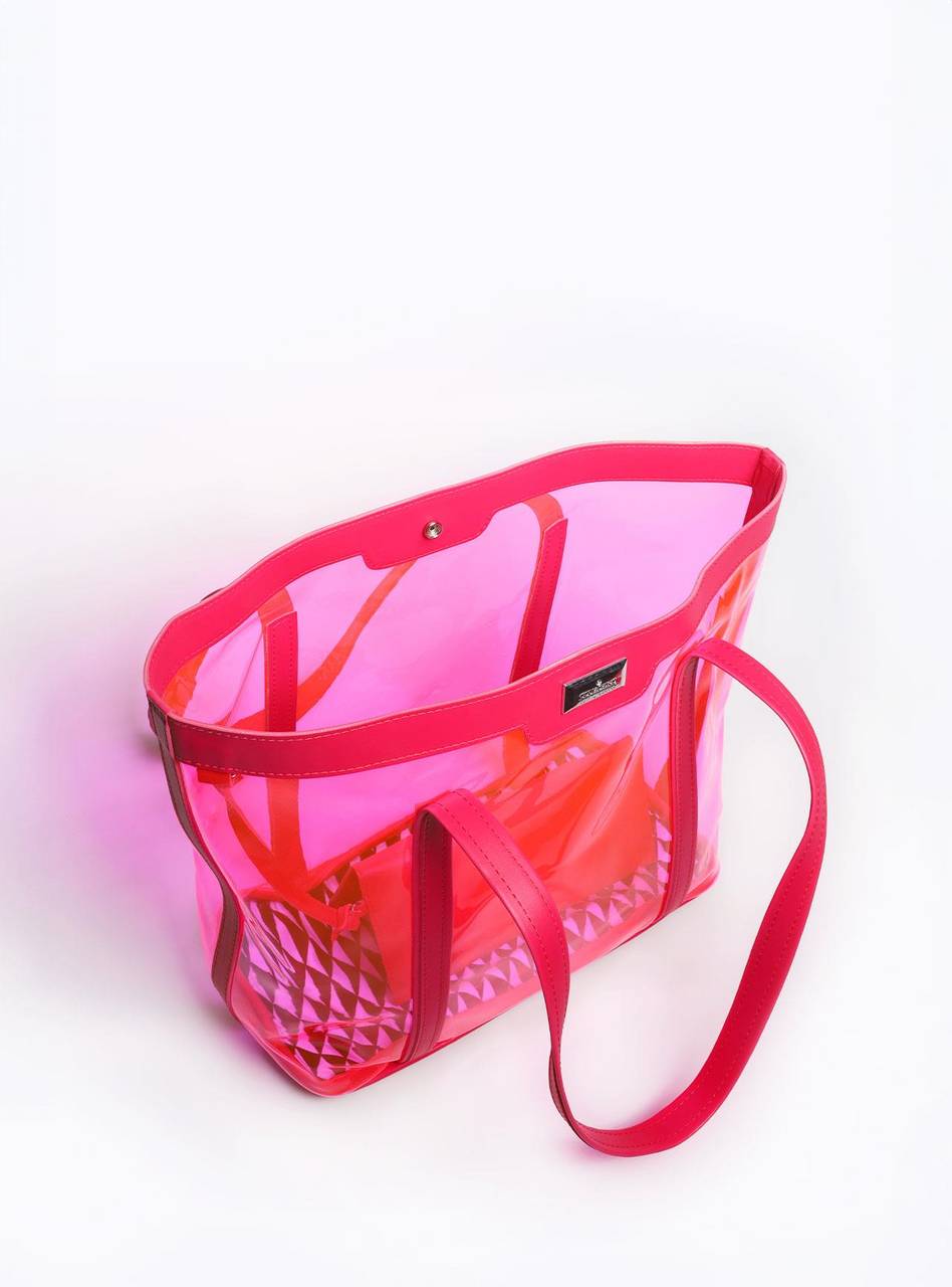 Bolsa Shopper Praia Transparente Média Pink BSI-5871 - PK