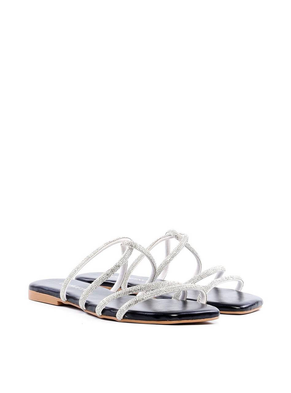 Rasteira com Tiras Cruzadas e Strass - Preta SDI-11891 - PR