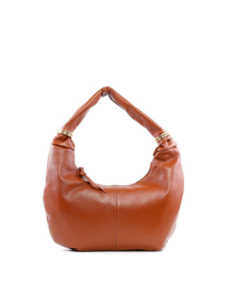 Bolsa Hobo de Couro com Argolas e Bag Charm - Castor BSI-6226 - CS