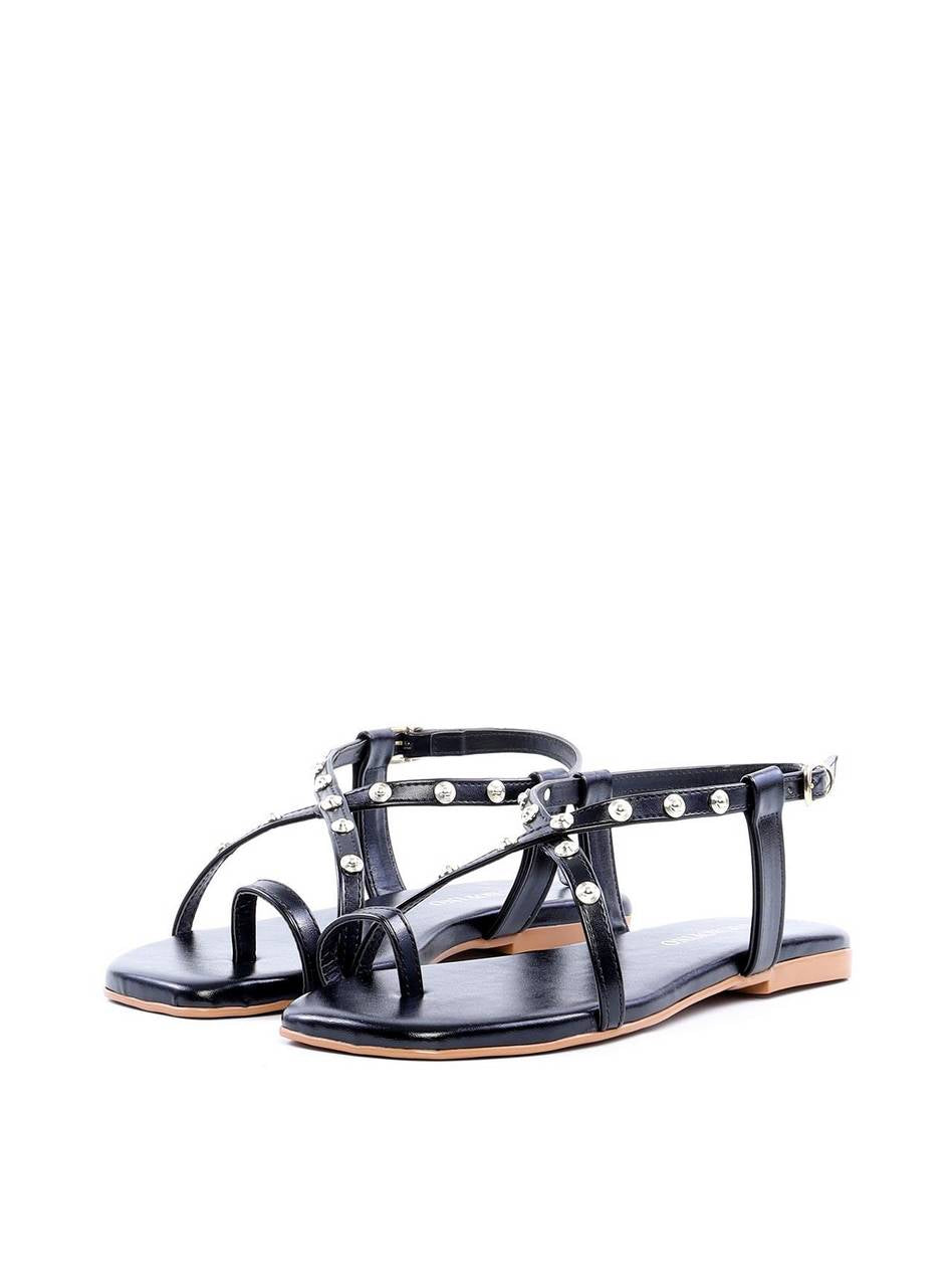 Rasteira com Dedeira e Tiras Cruzadas - Preta SDI-11903 - PR