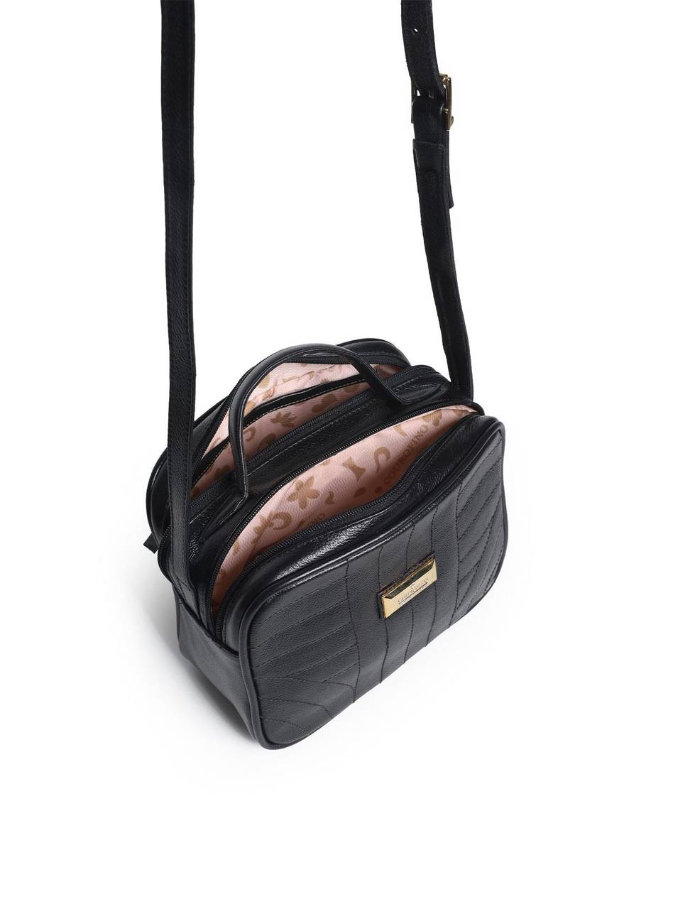 Bolsa Bag Couro Transversal Bolso Atrás Preta BSI-5087 - PR