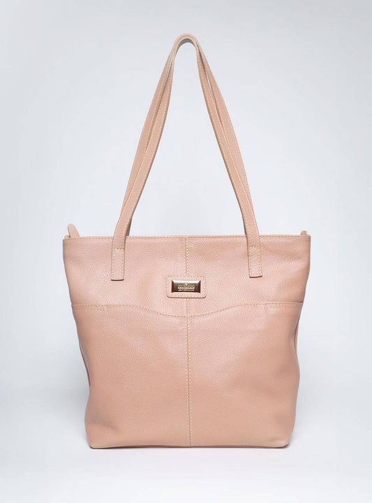 Bolsa Tote Feminina Tiracolo Sacolão Grande Placa Sobreposta Nude BSI-5623 - NU