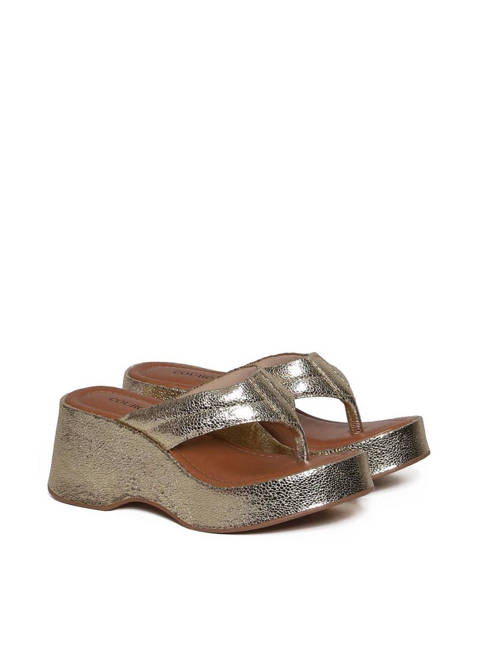 Tamanco Plataforma de Dedo com Detalhes de Costura - Ouro SDI-11663 - AU