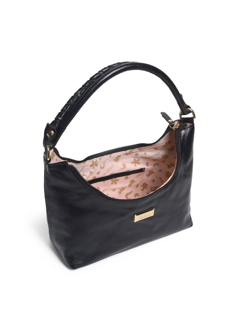 Bolsa Hobo Couro Média Alça Trançada Preta BSI-5899 - PR