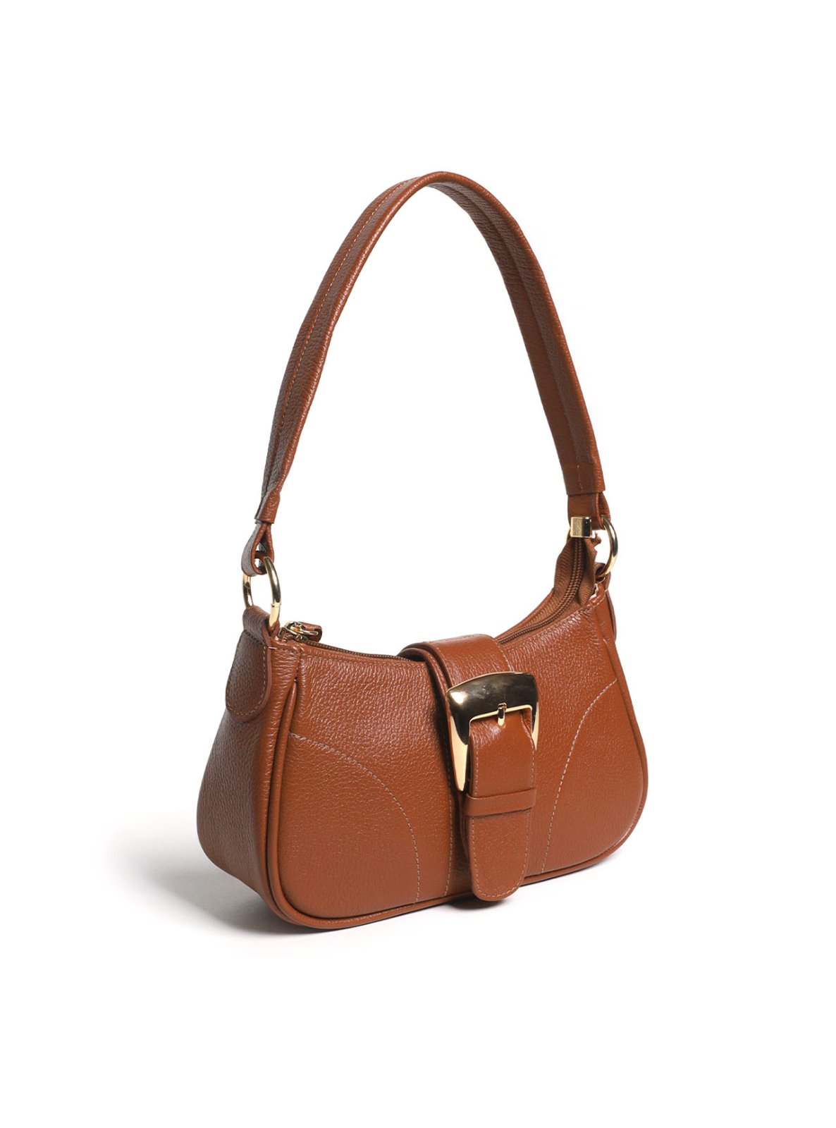 Bolsa Baguette Pequena Couro Fivela Grande Castor BSI-5879 - CS
