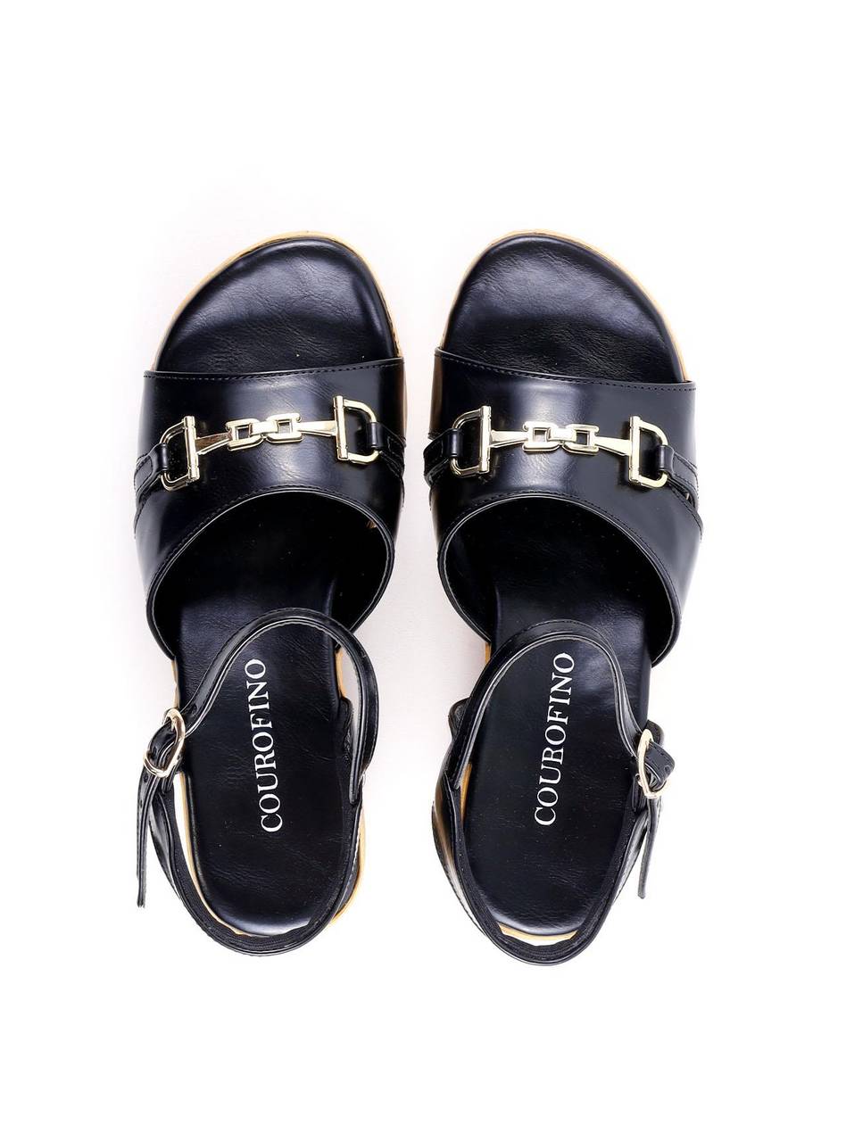 Sandália Anabela Cortiça Enfeite Bridão - Preta SDI-11921 - PR