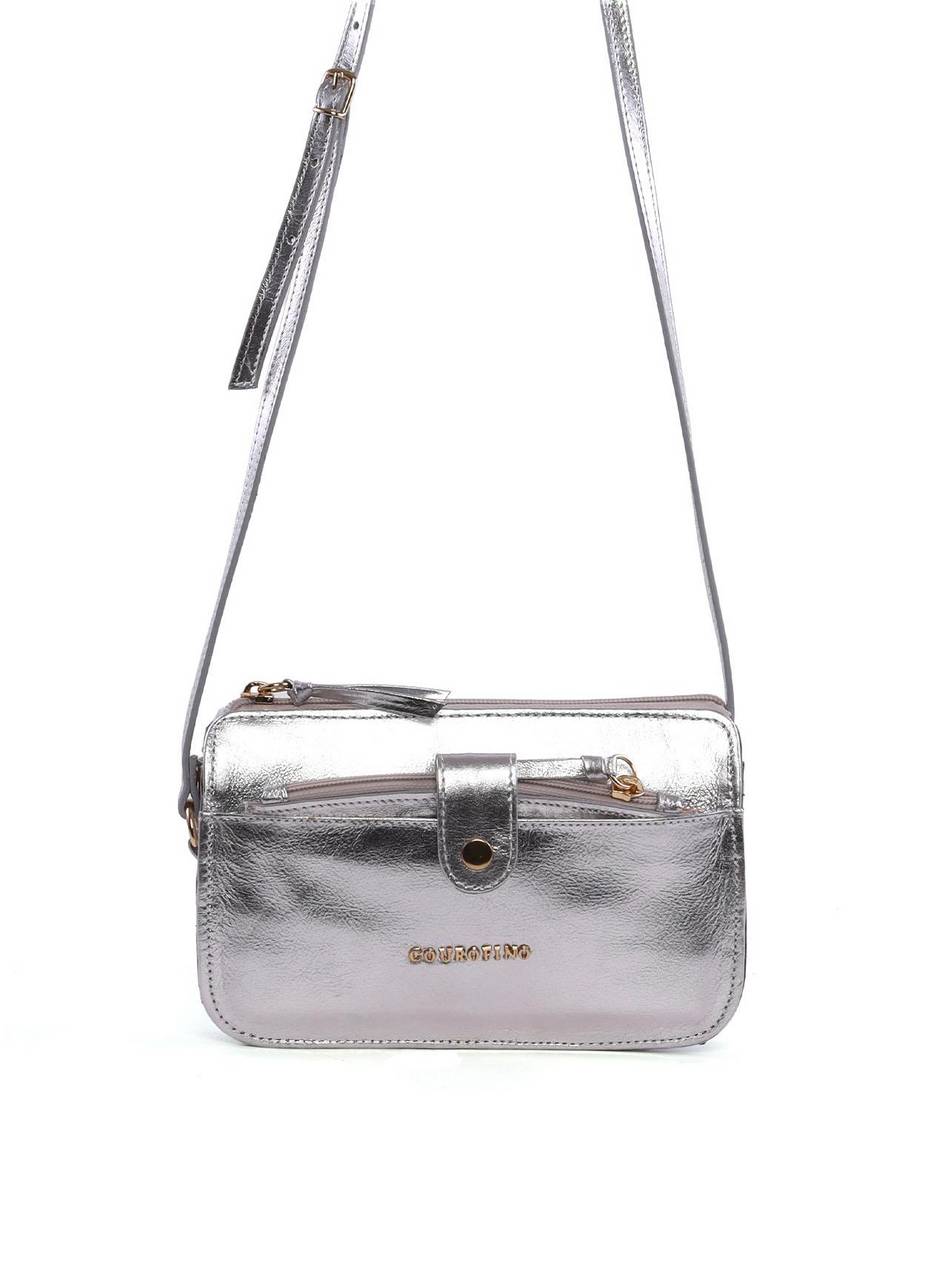 Bolsa Clutch Transversal com Bolso Removível - Prata BSI-6417 - PT