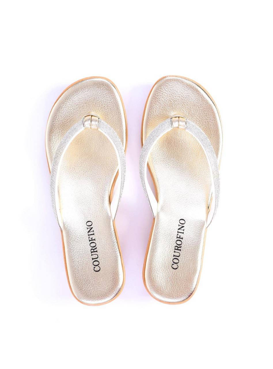 Sandália Feminina Tamanco Anabela Comfort com Tiras em Strass - Ouro SDI-11699 - AU