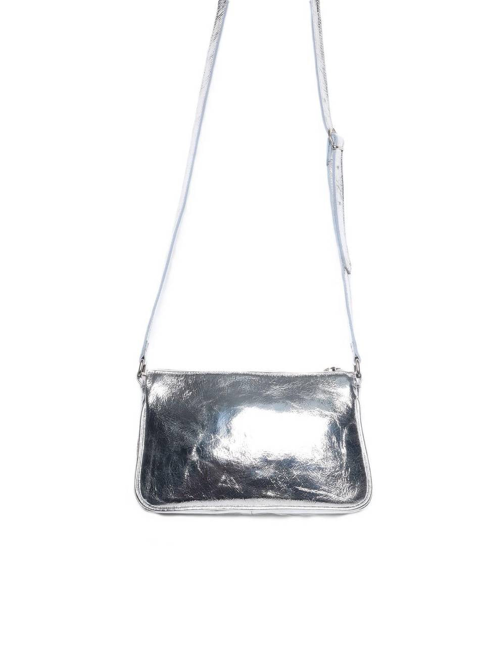 Bolsa Clutch Couro Pequena Transversal Prata BSI-5873 - PT