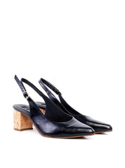 Scarpin Slingback Salto Bloco em Cortiça - Preta SDI-11878 - PR