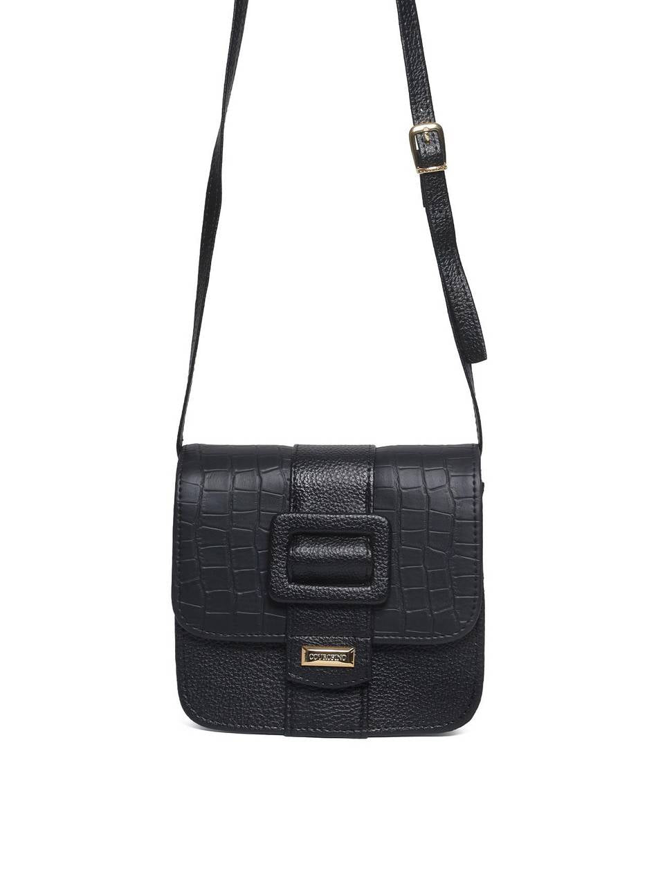 Bolsa Satchel Transversal com Fivela Decorativa - Preta BSI-5714 - PR