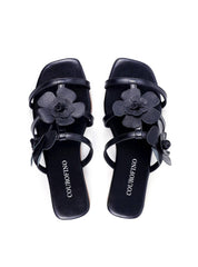 Rasteira Slide com Duas Flores - Preta SDI-11848 - PR
