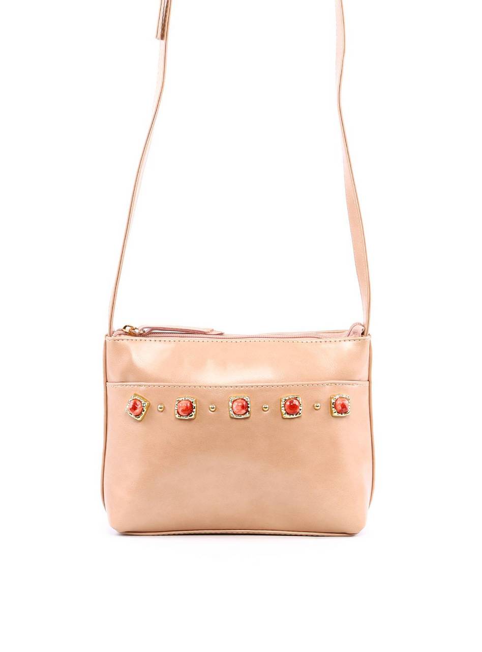 Bolsa Tote Transversal com Pedraria - Nude BSI-6362 - NU