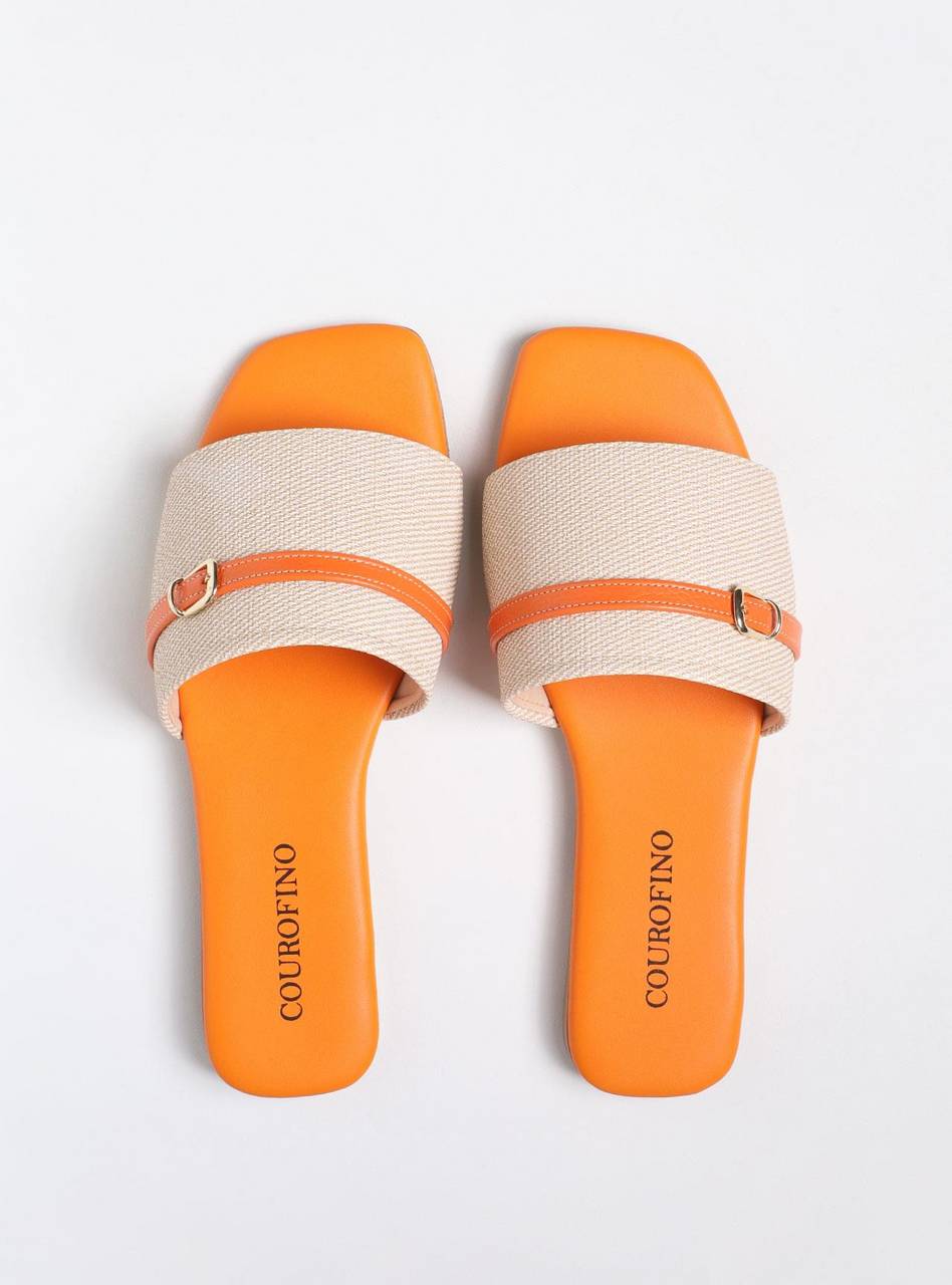 Sandália Feminina Rasteira Slide - Laranja SDI-11543 - LR