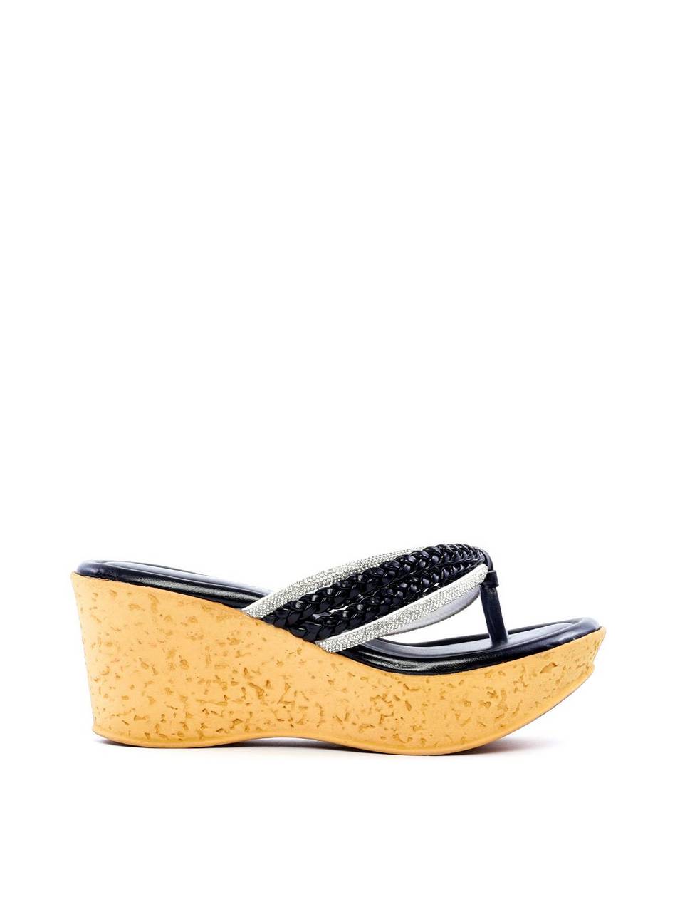Tamanco Plataforma com Tiras e Strass - Preta SDI-11827 - PR