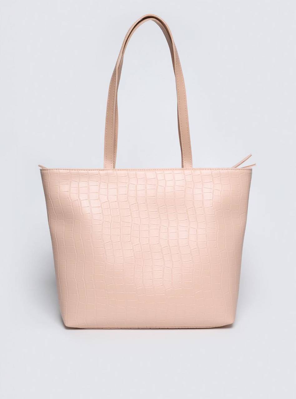 Bolsa Shopper Tiracolo Detalhes Tiras Zíper Puxador Nude BSI-5889 - NU