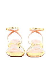 Sandália Salto Bloco com Tira Lateral e Strass - Ouro SDI-11919 - AU